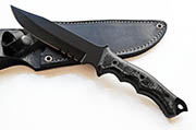 Large Black Bowie Hunting Knife 1095 Serrated with Black & Gray Micarta Custom Knives with Leather Sheath