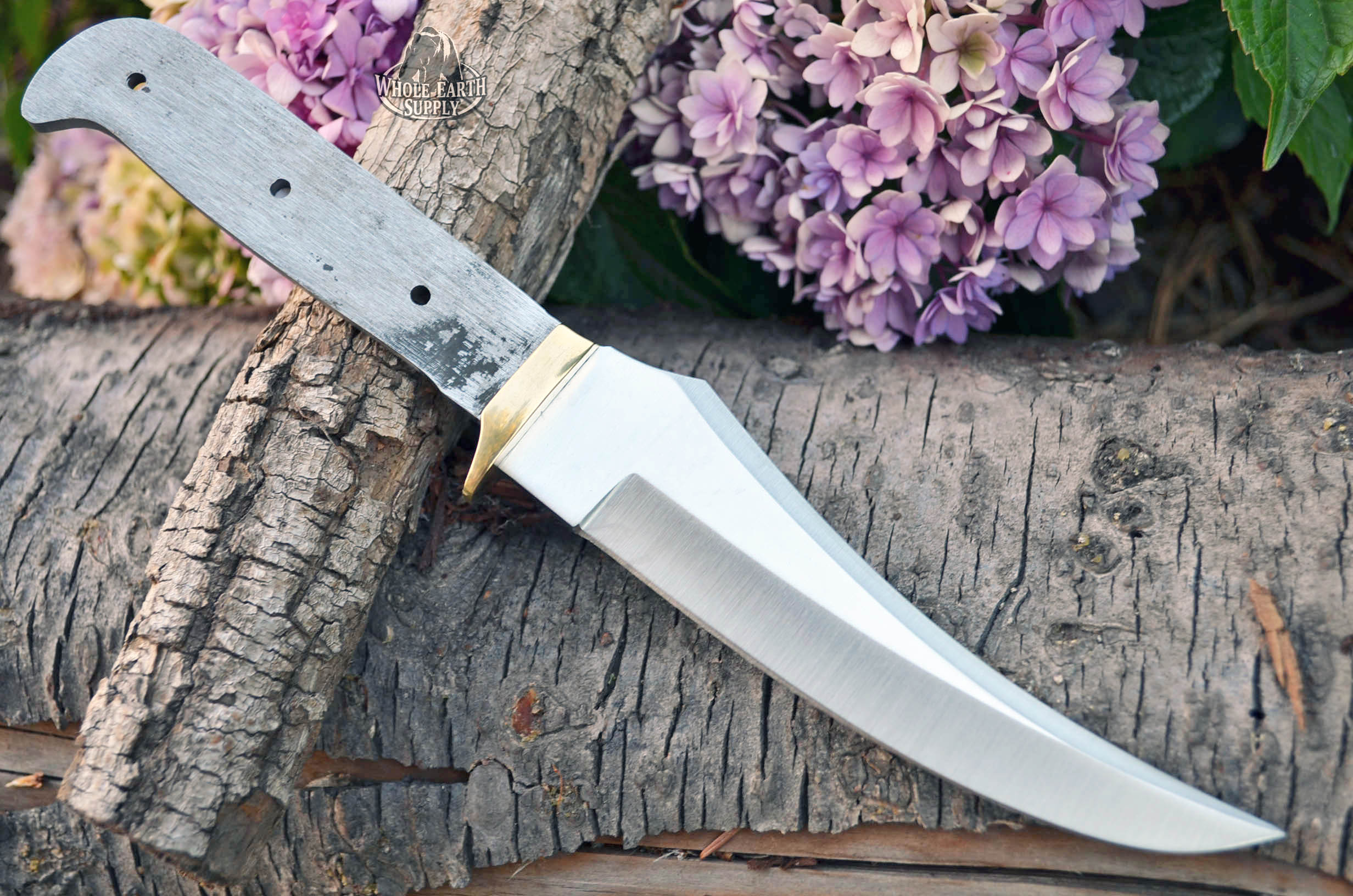 CUSTOM BLANK UPSWEPT SKINNER Knife Making Blade w/Brass Guard Bolster #011