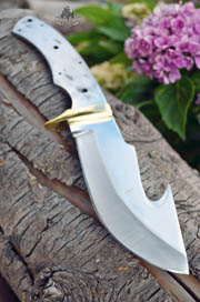 Custom Large Guthook Blank Knife Making Knives Blade w/Brass Bolster Guard Huge