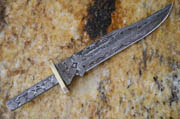 Upswept Damascus Knife Blank Blade Partial Tang with Brass Bolster Hunting Skinning Skinner