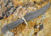 Large Upswept Damascus Knife Blank Blade with Brass Bolster Hunting Skinning Skinner