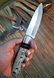Drop Point D2 Hunting Knife with White & Gray German Micarta Skinning Custom Knives with Leather Sheath