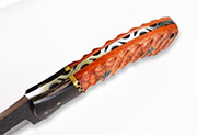 D2 Hunting Knife with Hand-Carved Orange Wood Handle, Leather Sheath