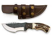 Stag D2 Tracker Hunting Knife with Stag Antler Handle, Leather Sheath